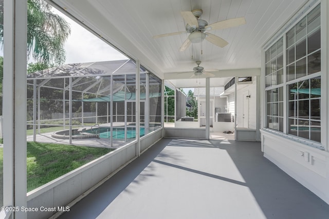 2123 Royal Oaks Dr, Rockledge, FL 32955 - unfurnished sunroom featuring a ceiling fan