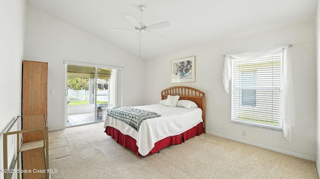 7927 Citrus Creek Dr, Melbourne, FL 32940 - bedroom with carpet, lofted ceiling, ceiling fan, and access to outside