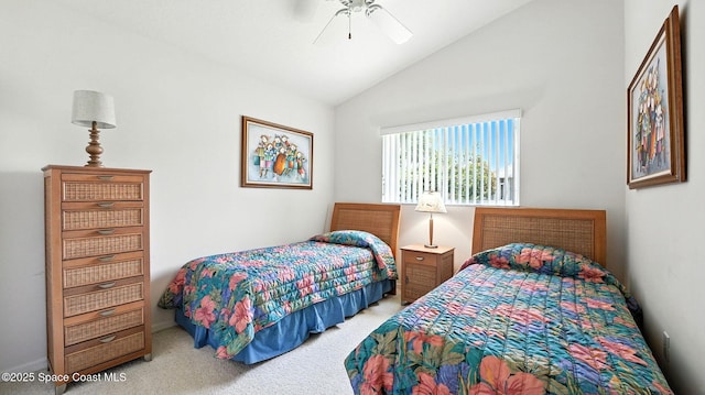 7927 Citrus Creek Dr, Melbourne, FL 32940 - bedroom featuring carpet, vaulted ceiling, and ceiling fan