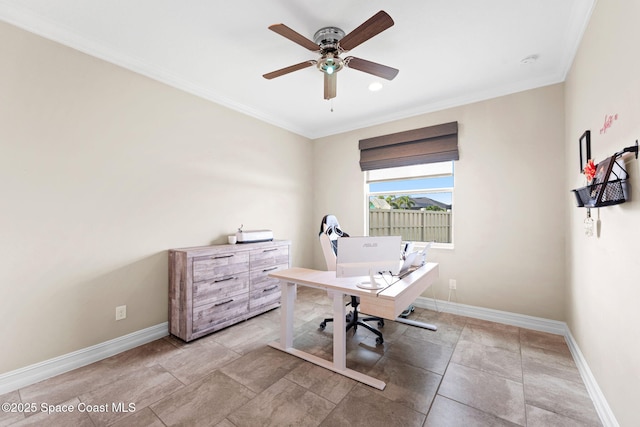 7684 Poulicny Ln, Melbourne, FL 32940 - office space with ceiling fan and crown molding