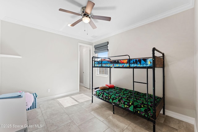 7684 Poulicny Ln, Melbourne, FL 32940 - tiled bedroom with crown molding and a ceiling fan
