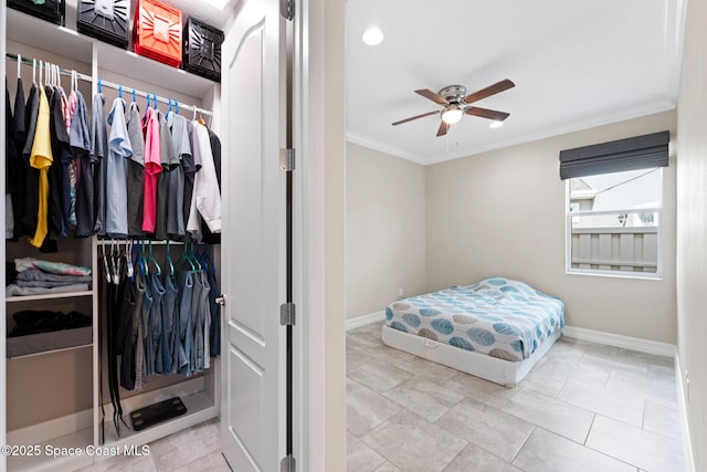 7684 Poulicny Ln, Melbourne, FL 32940 - bedroom with crown molding and ceiling fan