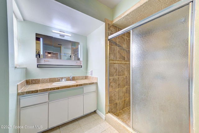 2169 Wagonwheel Ave SE, Palm Bay, FL 32909 - bathroom featuring a shower stall, vanity, and tile patterned flooring