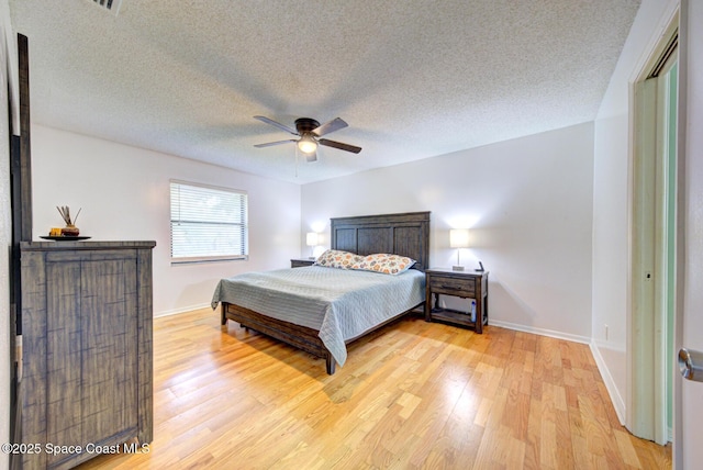 2169 Wagonwheel Ave SE, Palm Bay, FL 32909 - bedroom with light wood-type flooring, a textured ceiling, and ceiling fan