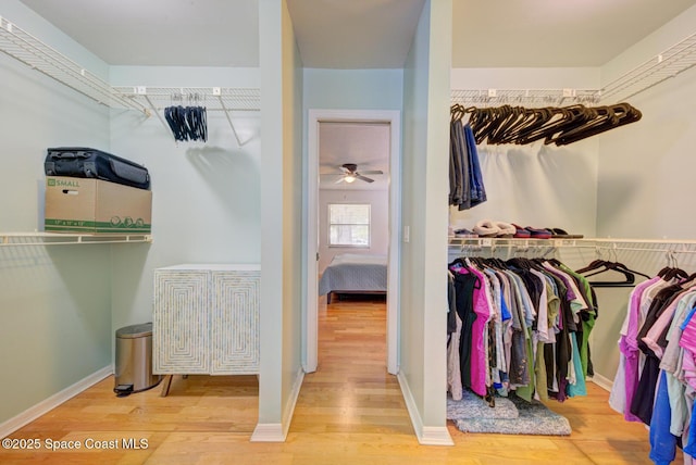 2169 Wagonwheel Ave SE, Palm Bay, FL 32909 - spacious closet featuring wood finished floors and ceiling fan