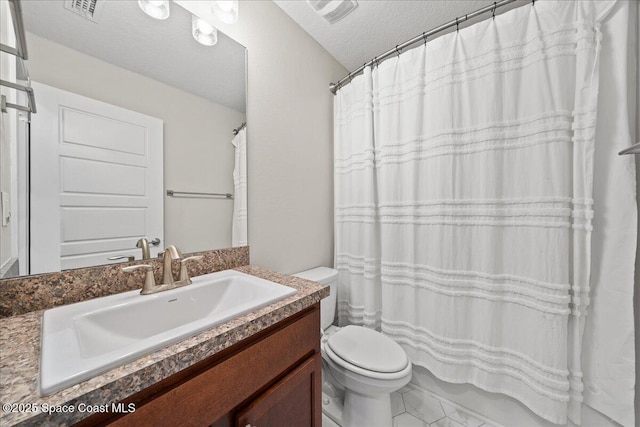 215 Olin Rd SW, Palm Bay, FL 32908 - bathroom featuring vanity, a textured ceiling, and curtained shower