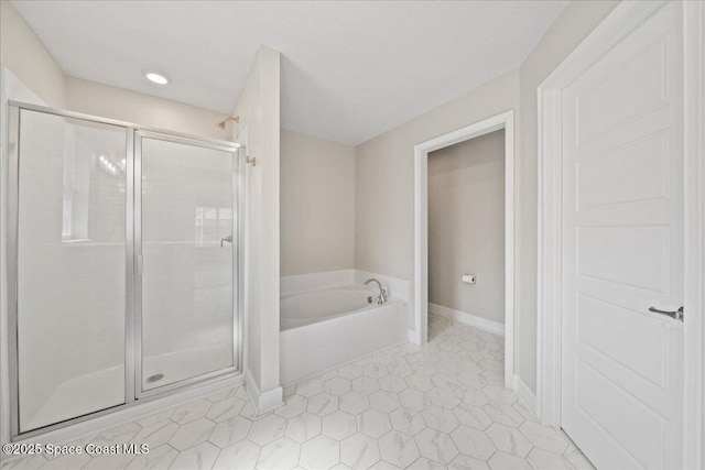 215 Olin Rd SW, Palm Bay, FL 32908 - full bath with a shower stall, a bath, and tile patterned flooring