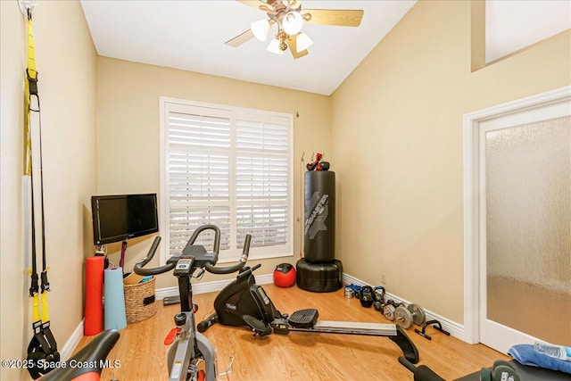970 Pelican Ln, Rockledge, FL 32955 - exercise area featuring wood finished floors and a ceiling fan