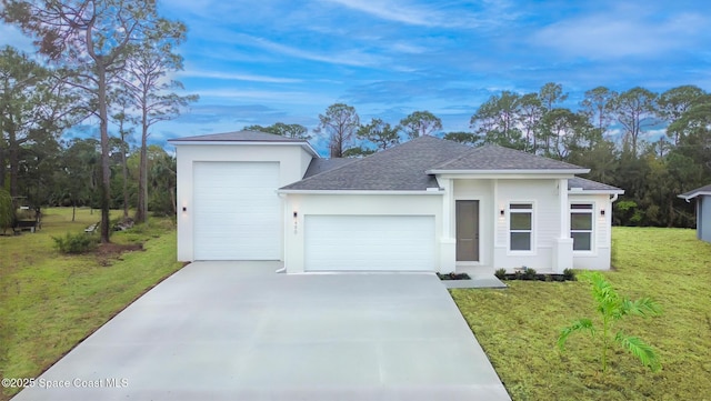 1507 Wichita Blvd SE, Palm Bay, FL 32909 - view of front of home with a garage, driveway, a front yard, a shingled roof, and stucco siding
