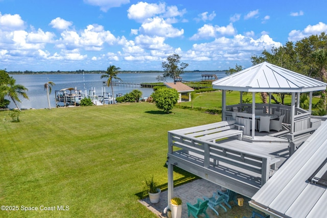 2945 Newfound Harbor Dr, Merritt Island, FL 32952 - view of green lawn with a gazebo and a water view