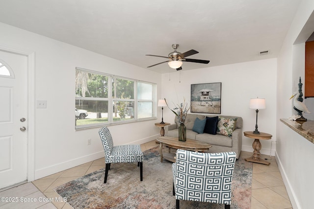 2515 Andrews Ave, Melbourne, FL 32935 - living room with light tile patterned floors and a ceiling fan