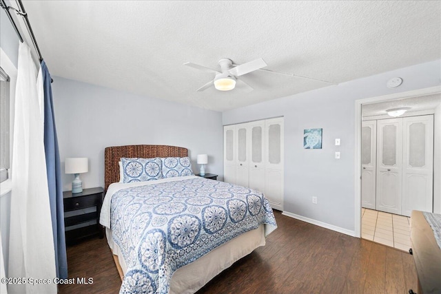 3170 N Atlantic Ave Unit 412, Cocoa Beach, FL 32931 - bedroom featuring a closet, wood finished floors, a textured ceiling, and a ceiling fan