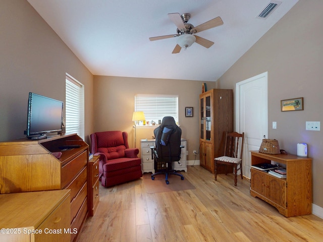 6025 Brabrook Ave, Grant, FL 32949 - office space featuring light wood-type flooring, healthy amount of natural light, a ceiling fan, and lofted ceiling