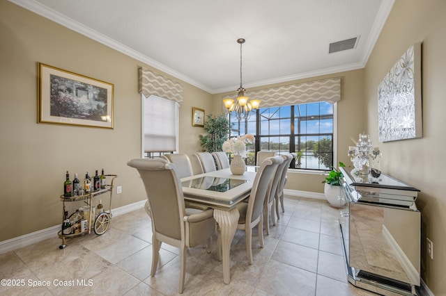 7873 Desmond Ave, Melbourne, FL 32940 - dining area featuring a chandelier, ornamental molding, and light tile patterned flooring