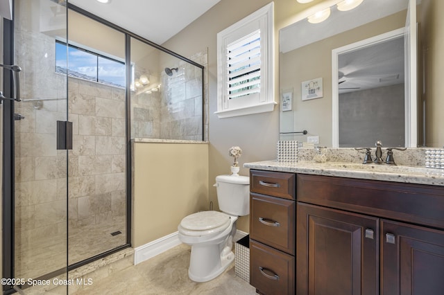7873 Desmond Ave, Melbourne, FL 32940 - full bathroom with plenty of natural light, vanity, a stall shower, and a ceiling fan
