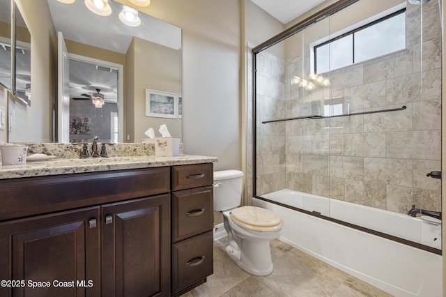 7873 Desmond Ave, Melbourne, FL 32940 - bathroom with vanity, combined bath / shower with glass door, and ceiling fan