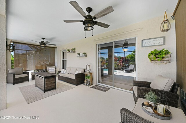 1137 White Oak Cir, Melbourne, FL 32934 - view of patio featuring a ceiling fan and an outdoor living space
