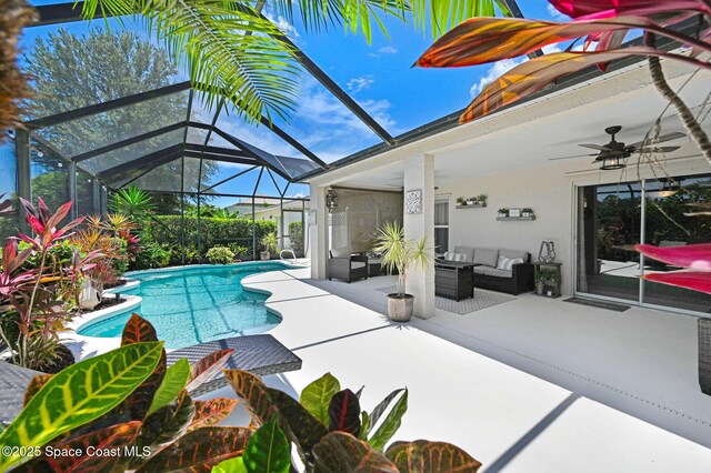 1137 White Oak Cir, Melbourne, FL 32934 - outdoor pool with a ceiling fan, an outdoor hangout area, and a patio area
