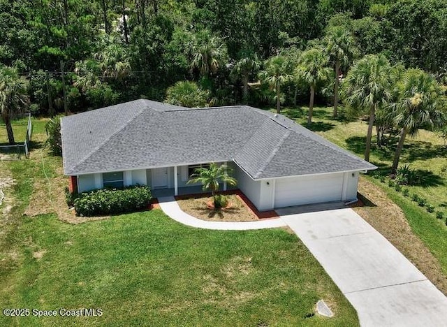 461 Coply Ter, Sebastian, FL 32958 - ranch-style home featuring an attached garage, a front yard, driveway, and a shingled roof