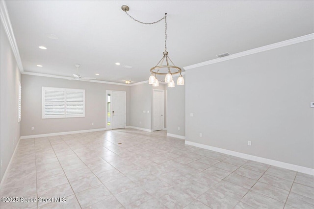 608 Lorelei Ave, Melbourne, FL 32901 - unfurnished room featuring crown molding, a ceiling fan, recessed lighting, and light tile patterned flooring