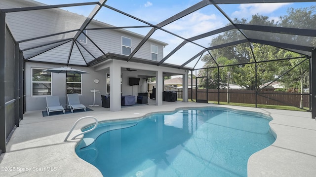 6830 Harp Ave, Cocoa, FL 32927 - view of pool with a patio area, a ceiling fan, and a lanai