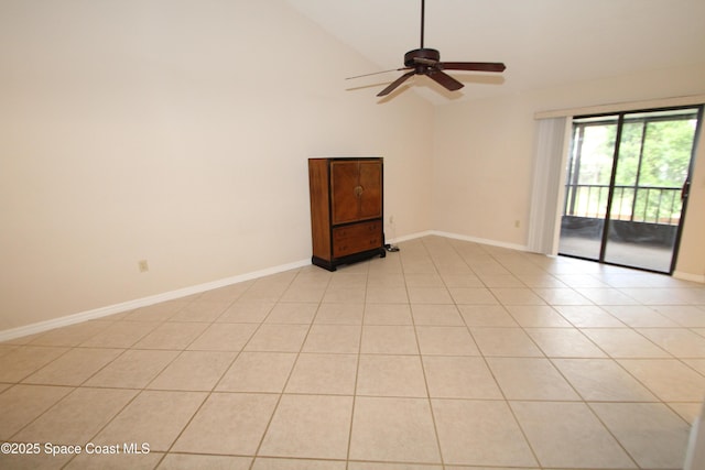 9027 Manchester Ln Unit 22F, West Melbourne, FL 32904 - empty room with a ceiling fan, high vaulted ceiling, and light tile patterned floors