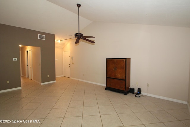 9027 Manchester Ln Unit 22F, West Melbourne, FL 32904 - unfurnished room with ceiling fan, vaulted ceiling, and light tile patterned floors