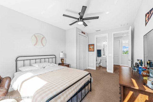 3089 Ribbon Grass Dr, Melbourne, FL 32940 - bedroom featuring carpet flooring, a closet, and a ceiling fan