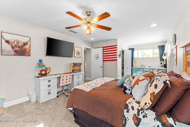 260 Utopia Cir, Merritt Island, FL 32952 - bedroom featuring light carpet, recessed lighting, ceiling fan, and an office area
