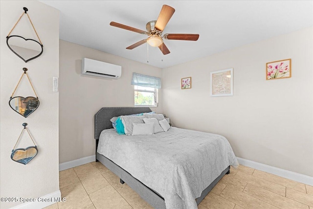 260 Utopia Cir, Merritt Island, FL 32952 - bedroom featuring an AC wall unit, ceiling fan, and light tile patterned flooring