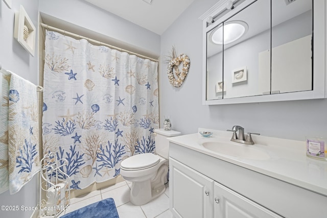 743 Palm Springs Cir, Satellite Beach, FL 32937 - bathroom featuring vanity, tile patterned floors, and a shower with curtain