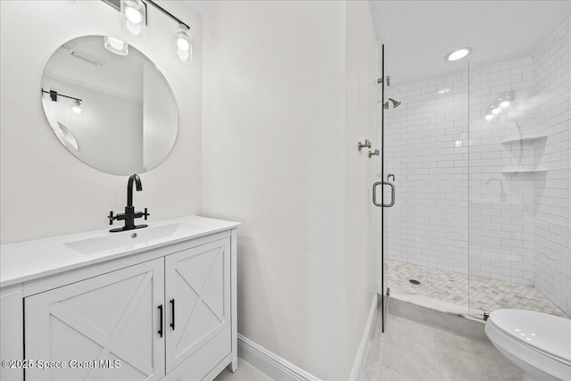 203 6th Ave Unit 9, Melbourne Beach, FL 32951 - full bathroom with vanity, a shower stall, and tile patterned flooring