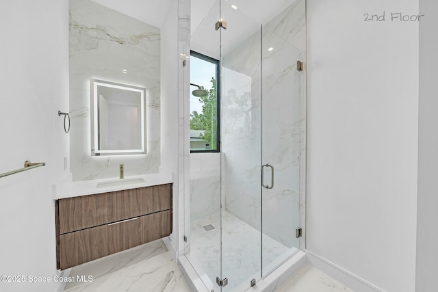 16 Seaside Ave, Key Largo, FL 33037 - full bath featuring marble finish flooring, vanity, and a marble finish shower