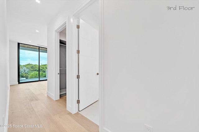 16 Seaside Ave, Key Largo, FL 33037 - hallway with light wood finished floors, recessed lighting, and a wall of windows