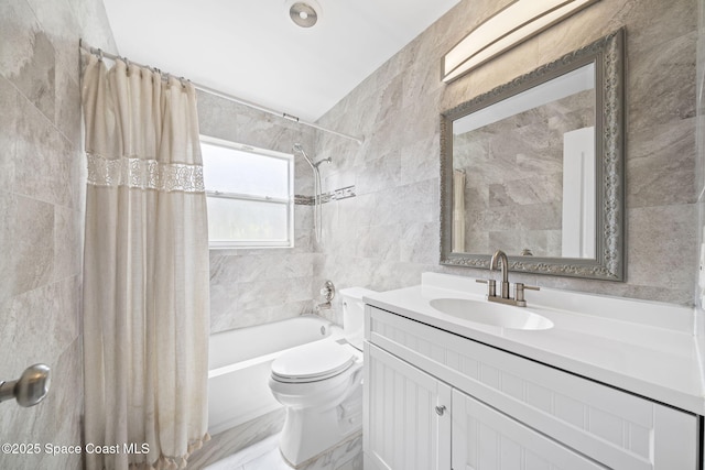 959 Macco Rd, Cocoa, FL 32927 - full bath featuring tile walls, shower / tub combo with curtain, and vanity