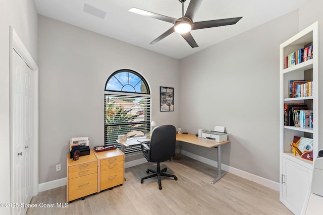 7987 Bradwick Way, Melbourne, FL 32940 - office featuring light wood-style floors, ceiling fan, and lofted ceiling