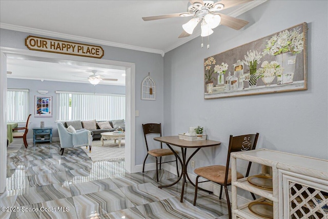 955 Bartlett Ln, Rockledge, FL 32955 - dining room with a ceiling fan and ornamental molding