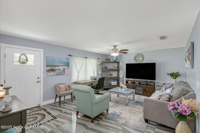 955 Bartlett Ln, Rockledge, FL 32955 - living room featuring a ceiling fan and an office area