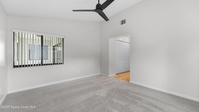 1734 Bluebird Ct, Melbourne, FL 32935 - carpeted empty room with a ceiling fan and lofted ceiling