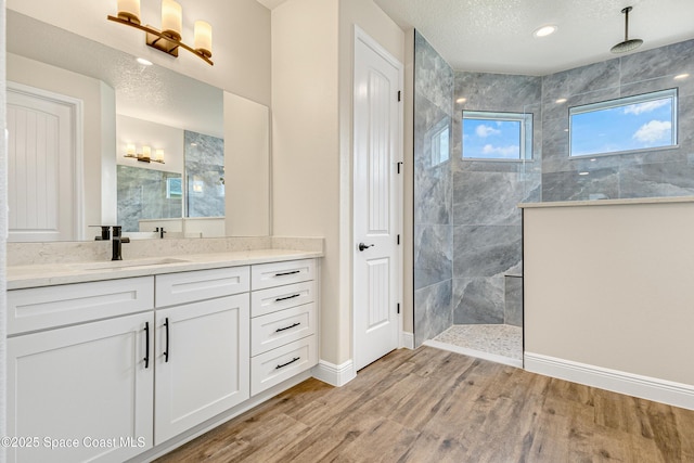 8025 Babcock St SE, Grant-Valkaria, FL 32909 - full bathroom featuring walk in shower, wood finished floors, vanity, and a textured ceiling