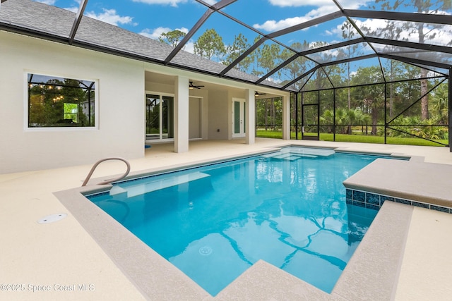 8025 Babcock St SE, Grant-Valkaria, FL 32909 - outdoor pool with a patio area, a ceiling fan, and a lanai