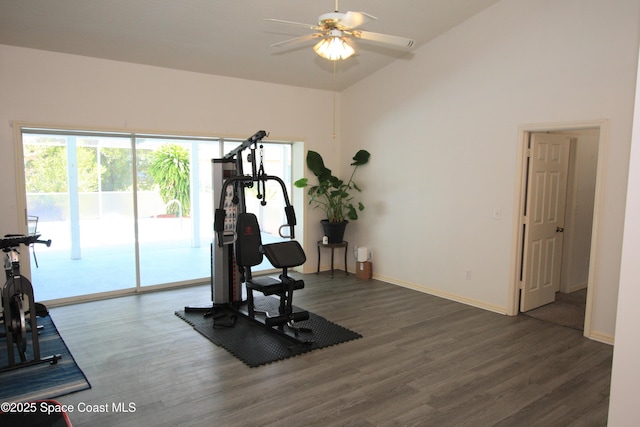 1366 17th Pl SW, Vero Beach, FL 32962 - workout room with a ceiling fan, wood finished floors, plenty of natural light, and vaulted ceiling