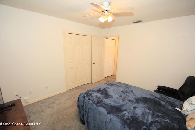 1366 17th Pl SW, Vero Beach, FL 32962 - bedroom with carpet floors, a closet, and ceiling fan