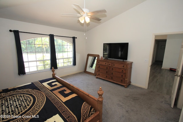 1366 17th Pl SW, Vero Beach, FL 32962 - bedroom with lofted ceiling, carpet, and ceiling fan
