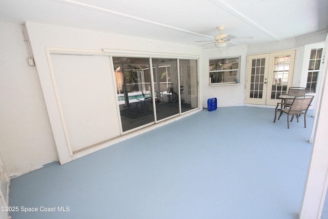 1366 17th Pl SW, Vero Beach, FL 32962 - unfurnished sunroom featuring french doors and a ceiling fan
