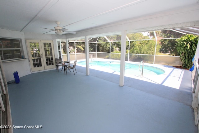 1366 17th Pl SW, Vero Beach, FL 32962 - swimming pool featuring french doors, a patio, ceiling fan, and a lanai