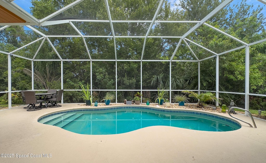 1045 Worthington Spring Dr, Melbourne, FL 32940 - swimming pool with a patio and glass enclosure