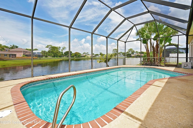 401 Stonehenge Cir, Rockledge, FL 32955 - swimming pool featuring a patio area, a water view, and glass enclosure