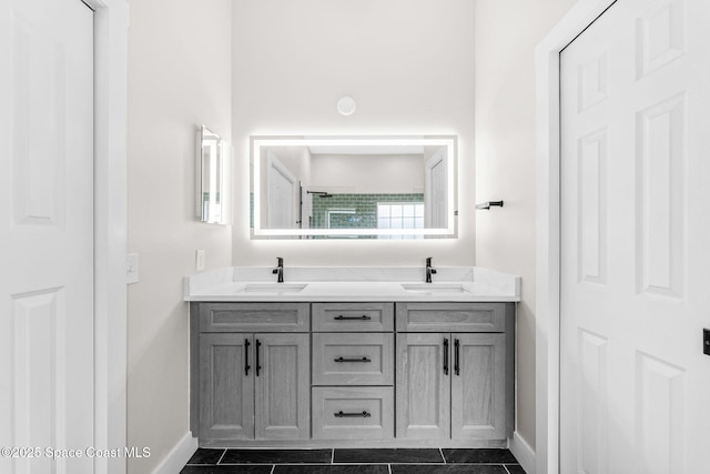 1218 Rolling Meadows Dr, Rockledge, FL 32955 - full bath with double vanity, a tile shower, and tile patterned floors