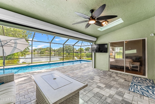 1218 Rolling Meadows Dr, Rockledge, FL 32955 - swimming pool with a patio area, a lanai, and ceiling fan